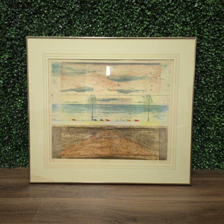 Framed René Carcan "Promenade" Painting #27/99 Numbered & Signed