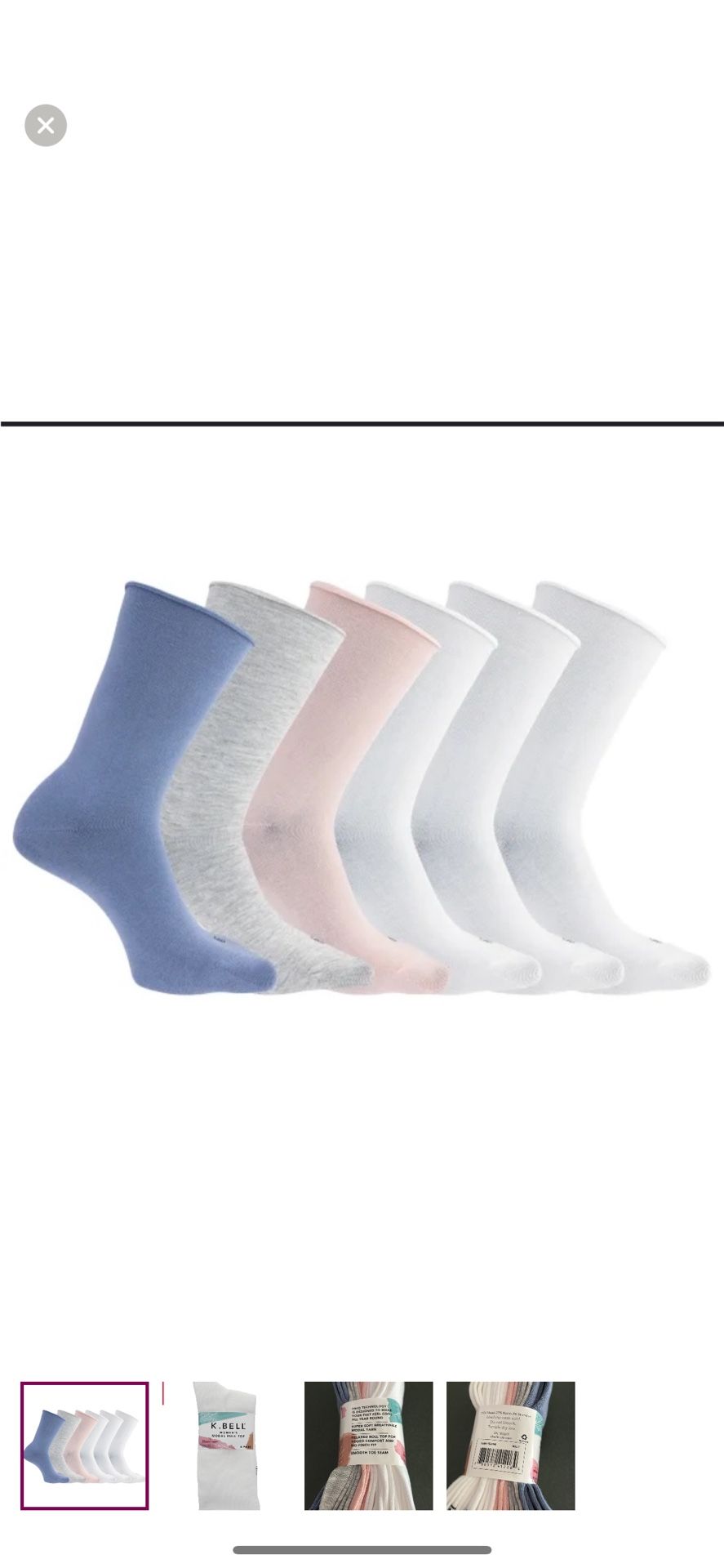 NWT K. Bell women modal roll top socks 6 pairs