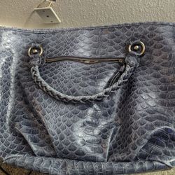 Blue Leather Snakeskin Large Purse