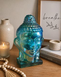 Blue Iridescent Buddha Head Vase