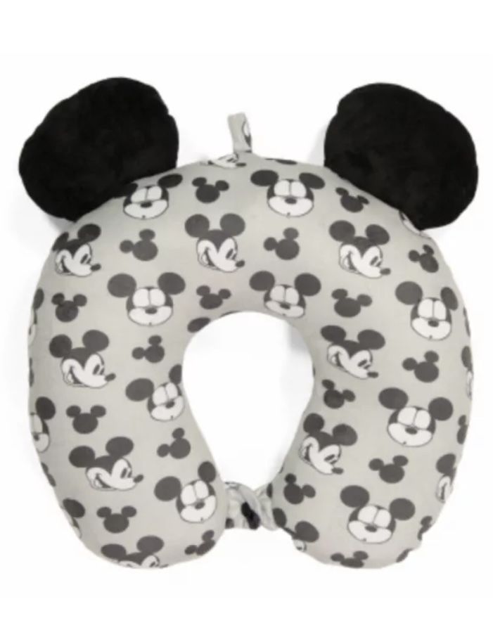 Walt Disney Mickey Mouse Neck Travel Pillow Black Gray Airplane, Car, Office NEW