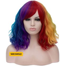 14" Multi-color Rainbow Curly Wig for Women Halloween Cosplay Party #50E334522