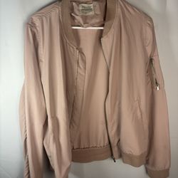Ashley Womans Jacket Size L Lightwight Bomber Full Zip Pale Pink Silky Feel