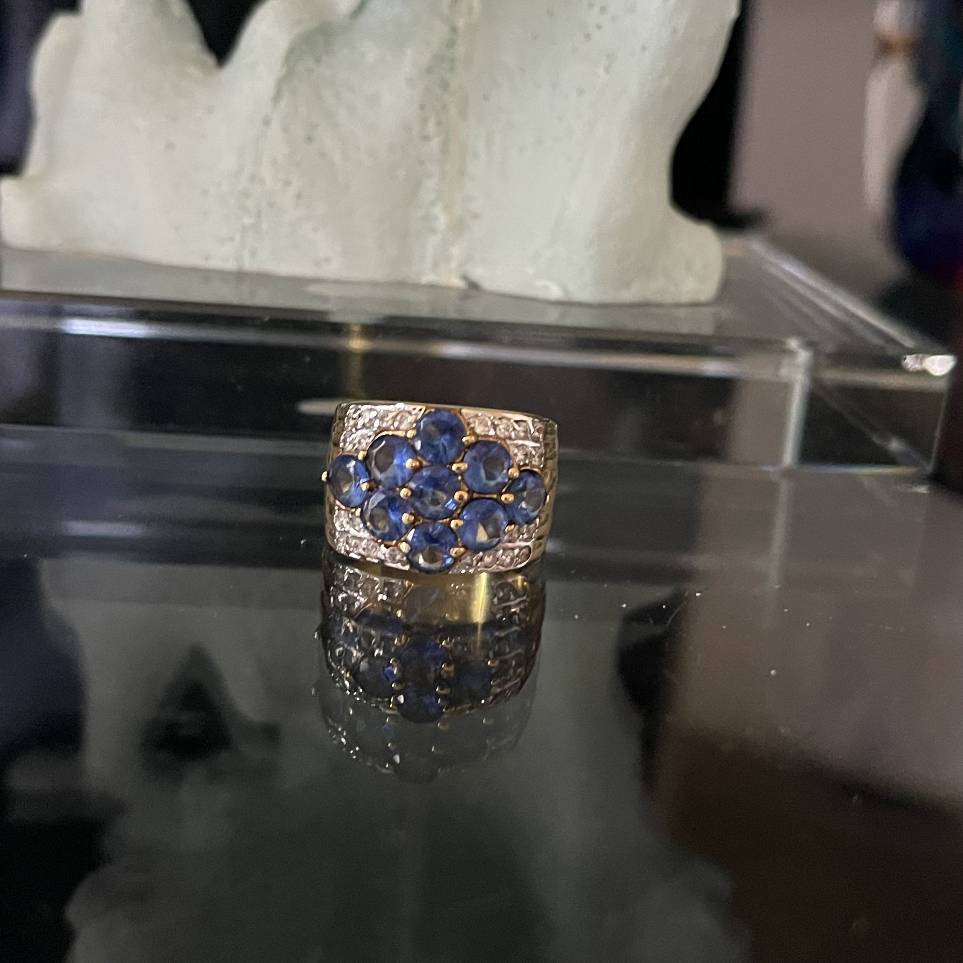 Sterling Silver 925 Gold Vermeil Blue Cz Ring Size 7