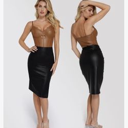Faux Leather Shapewear Bodysuit with Hourglass Cut and Corset