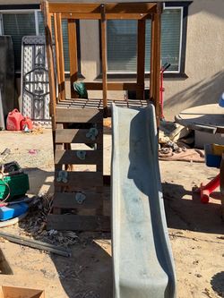 Wooden Kids Playset with Slide and Climbing Wall