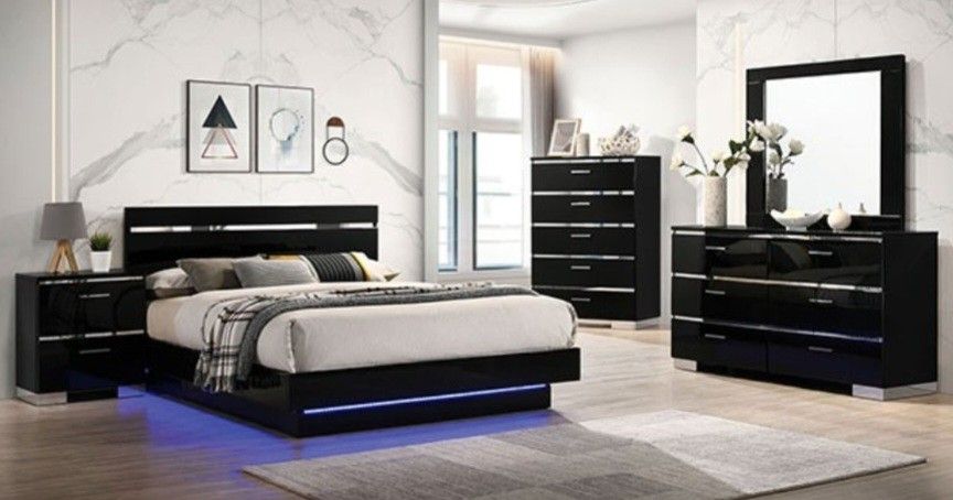 Brand New Black 4pc Queen Bedroom Set (Available In California & Eastern King)