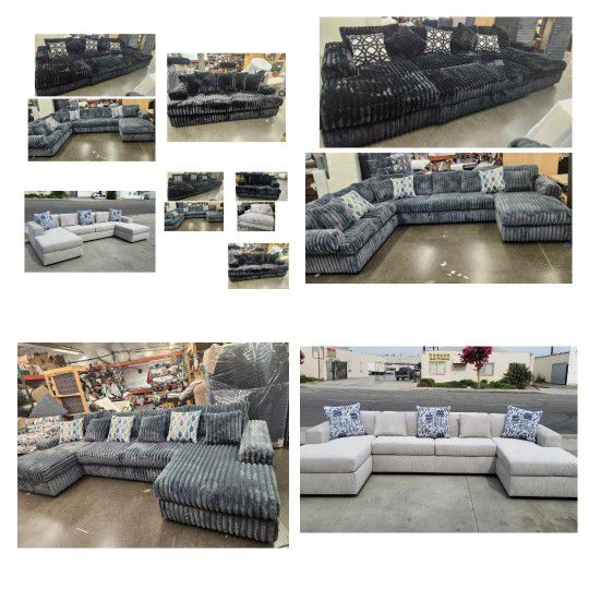 Brand NEW  66x11ftx66 U SECTIONALS PASLEY BLACK, PAISLEY  GUNMENTAL, PAISLEY  LIGHT GREY FABRIC SOFAS And Loveseat set 