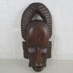 Vintage African Hand Carved Wooden Tribal Mask Wall Art 18 " Height

