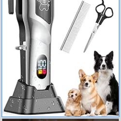 Dog Clippers for Grooming, Dog Grooming Kit for Heavy Thick Hair, Low Noise Cordless Pet Hair Trimmer with Stainless Steel Blade, Professional Recharg