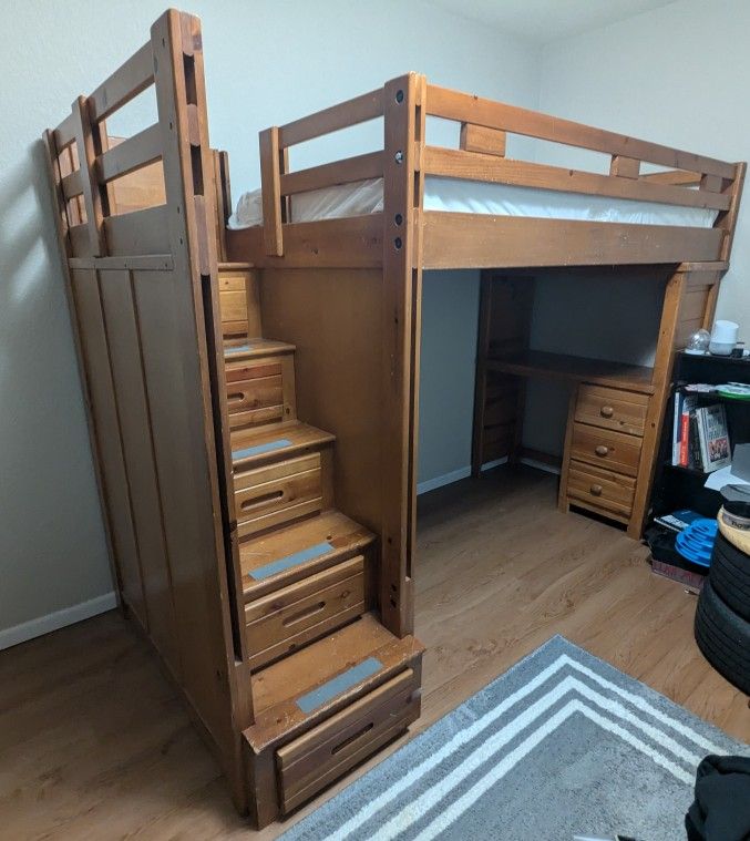 Loft Bed (Twin) with Desk And Stair Drawers
