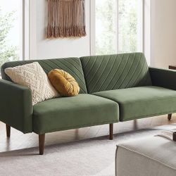 mopio 76.8" Futon Sofa Bed, Small Couch, Sleeper, Loveseat, Mid Century Modern Futon Couch, Sofa Cama, Couches for Living Room (Olive Green Premium Ve