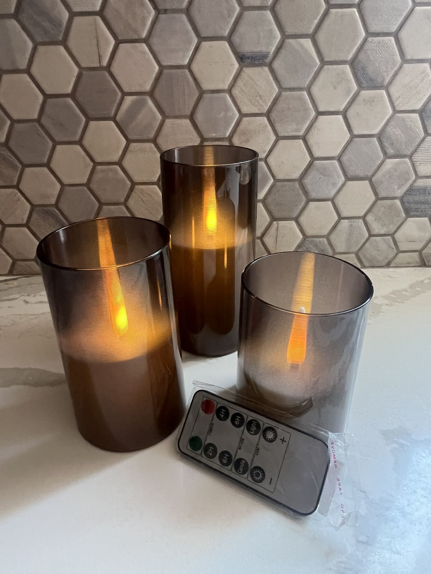 3 Flameless Candles Gray