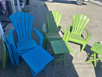 Plastic Adirondack outdoor chairs/tables