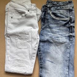 Men Blue White Jeans Size 28x30