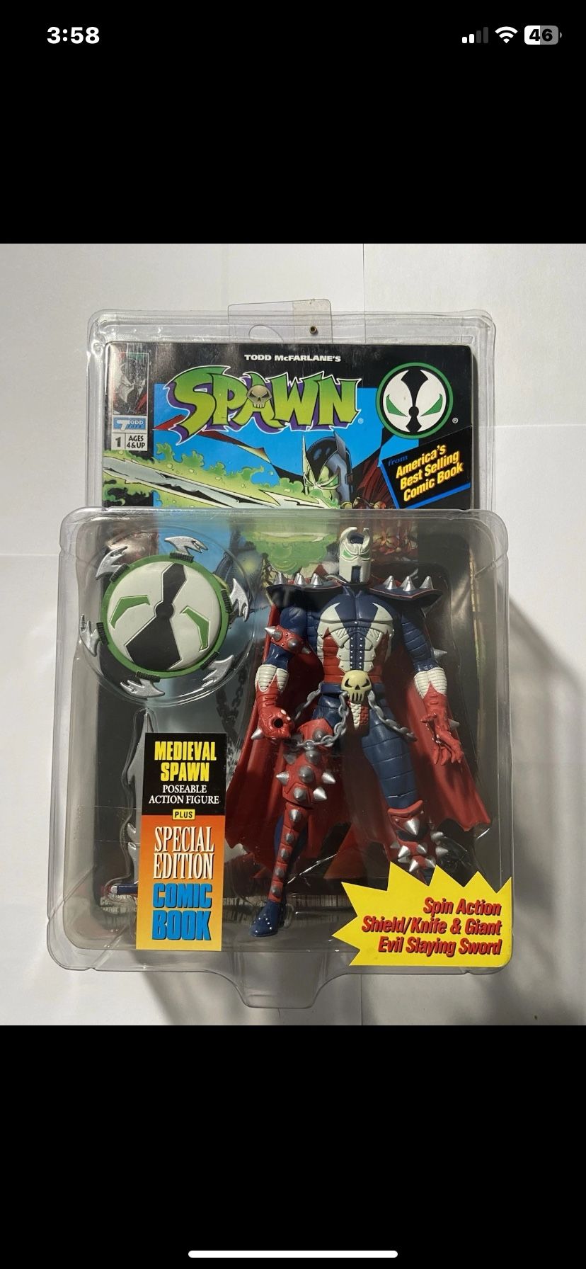 1994 McFarlane Toy Spawn Series 1 Medieval Spawn Figure W/ Comic Special Edition