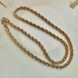 Vintage 925 sterling silver rope chain necklace silver with gold tone Approx 20” in length