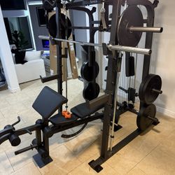 Vesta Fitness Smith Machine 2001 w/Bench Attachment | 230lb Bumpers Weights | 7ft Olympic Bar | Fitness | Gym Equipment | FREE DELIVERY & INSTALL🚚 
