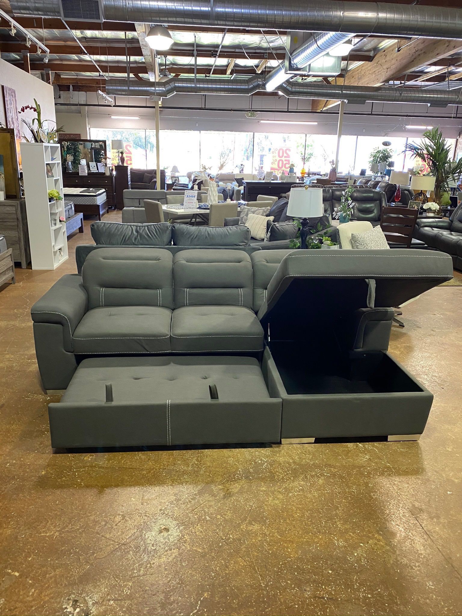 Sectional Pull Out Bed With Storage And Adjustable Headrests 