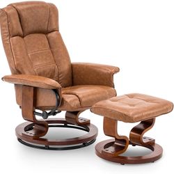 Saddle Brown Cognac Color Tv Chair With Ottoman Brand New Model 901@