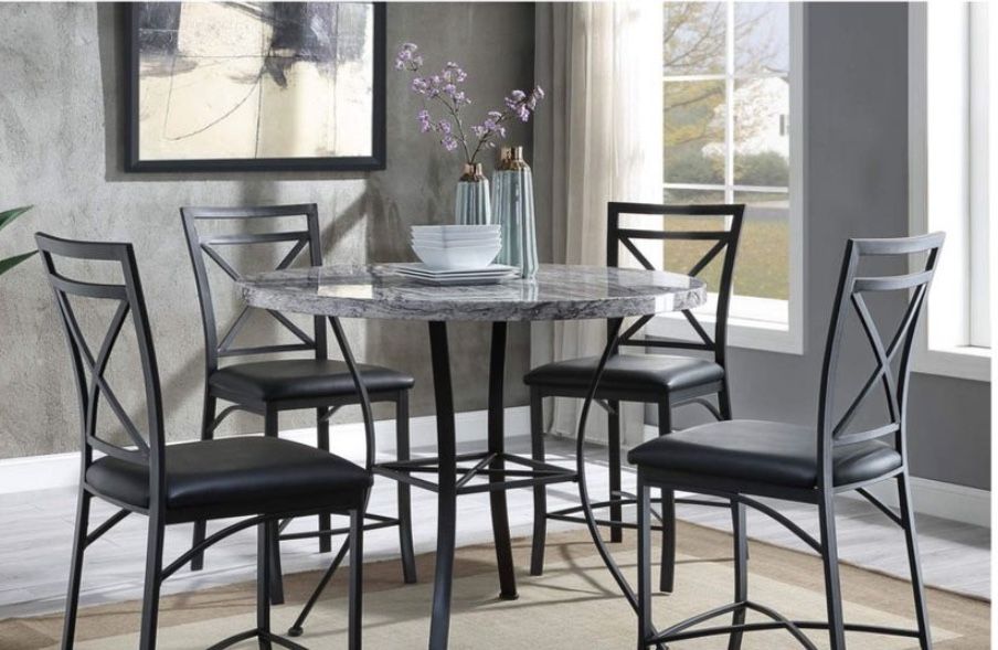 Faux Marble 5-Piece Pub Dining Set (Brand New/ In Box)