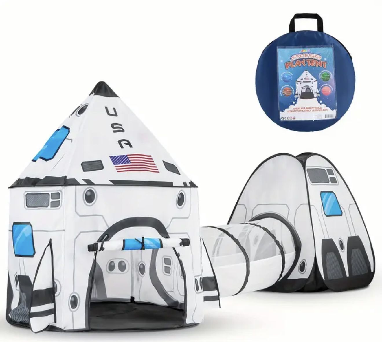 Space Ship Play Tent, Play Tunnel, Play spaceship for kids with tunnel and playhouse for indoor and outdoor space