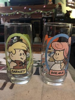 Vintage 1986 The Flintstone Kids Glass Cups !!Barney & Wilma