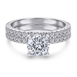 14k White Gold over 925 Sterling Silver diamond engagement ring set