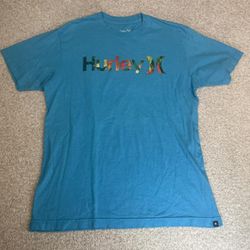 Hurley T-Shirt Adult Medium Short Sleeve Spellout Graphic Logo Blue