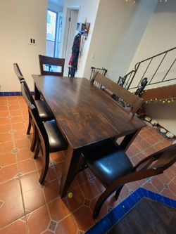 Solid Wood Dining Table Set – 6 Chairs + Extension Leaf