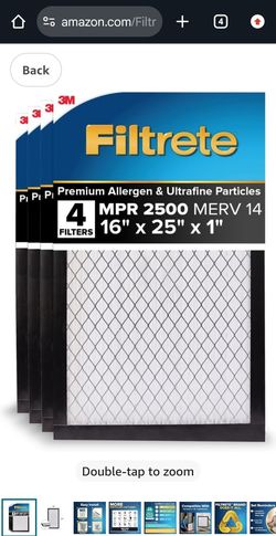Filtrete 16x25x1 AC Furnace Air Filter, MERV 14, MPR 2500, High Performance Premium Allergen, Ultrafine Particles, Bacteria & Virus Filter, CERTIFIED