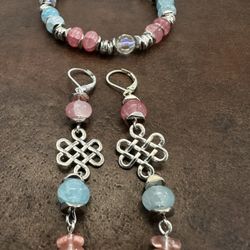 Elegant Silver and Pink and Blue Quartz  Jewelry Set