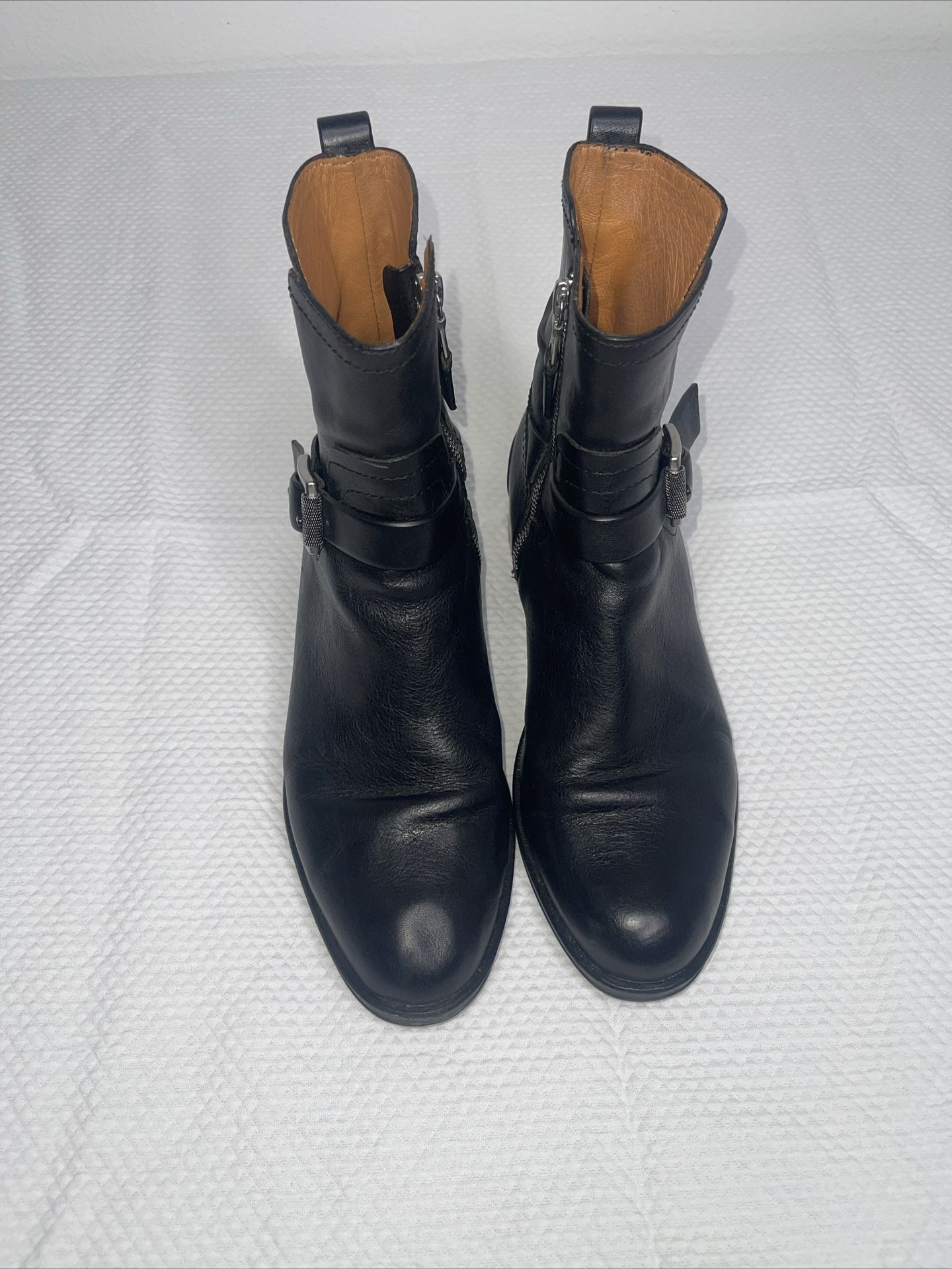 rag & bone Boots Ankle Moto Oliver Zip Black Leather Size 6 EU 37 Buckle Accent