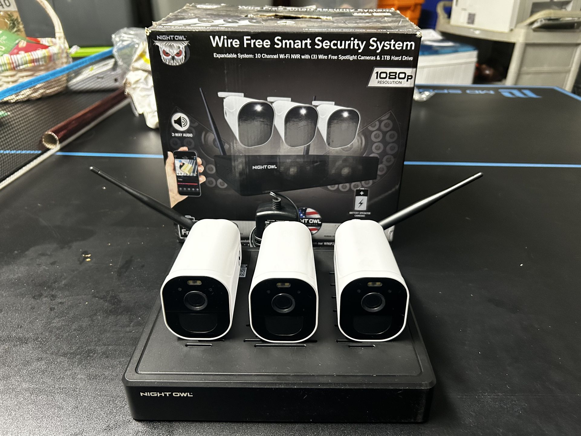 Night Owl 1080p Wire Free Smart Security System with 3 Battery Powered 1080p HD Wi-Fi IP Indoor/Outdoor Cameras, Night Vision and 1TB Hard Drive (Expa