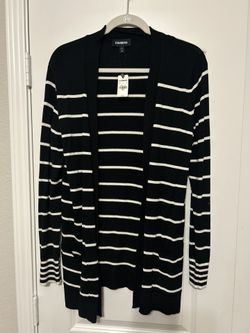 EXPRESS Black White Striped Wide Placket Cardigan