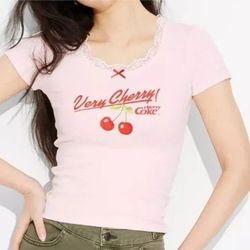 Women's Very Cherry Coke Cap Sleeve Graphic Baby T-Shirt - Pink Sz M