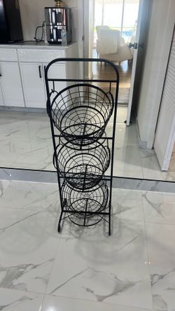 3-Tier Metal Wire Basket Storage Rack – Black, Excellent Condition