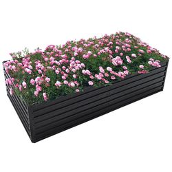 Raised Garden Bed 8x4x2ft Outdoor Planter Box Galvanized Steel Garden Bed Kit for Vegetables, Flowers, Herbs and Succulents Black  Material 