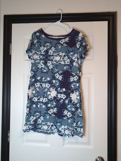 Large coral Bay cotton blue tunic top/mini dress