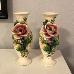 Italian porcelain flower vases set of two
