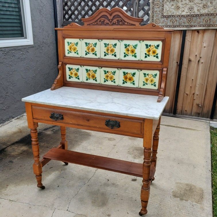 Antique Marble Top Table With Drawer