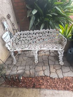 Wrought Iron White Bench
