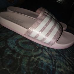 Girls Adidas Slides Size 4 Pink Glitter 