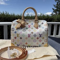 Auth Louis Vuitton Takashi Murakami 2025 Speedy White Multicolor
