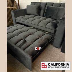 Modern Convertible Sleeper Loveseat / Pull-Out Sofa Bed with USB Ports & Cup Holders (Brand New)