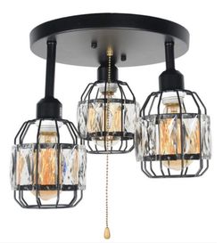 1045-Baiwaiz Crystal Cage Semi Flush Mount Pull Chain Light