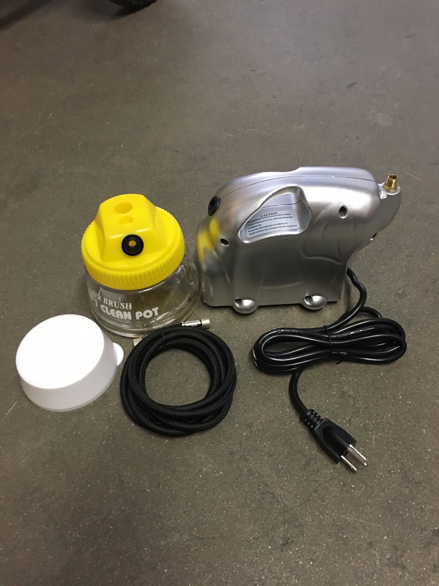 New in box $30 mini airbrush compressor with glass cleaning pot air hose