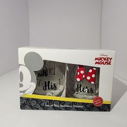 DISNEY Set Of 2 NIB Mickey & Minnie Mouse  His & Hers Stemless Glasses