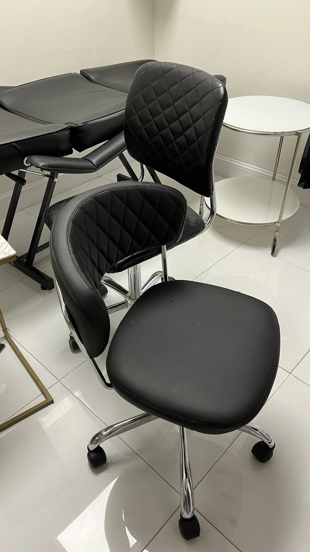 Black Pleather Quilted Rolling Chairs