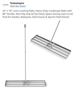 42" x 10" Lawn Leveling Rake, Heavy Duty Landscape Rake with 69" Handle, Non-Slip Grip & Flat Head, Space-Saving Lawn Level Tool for Garden, Backyard,